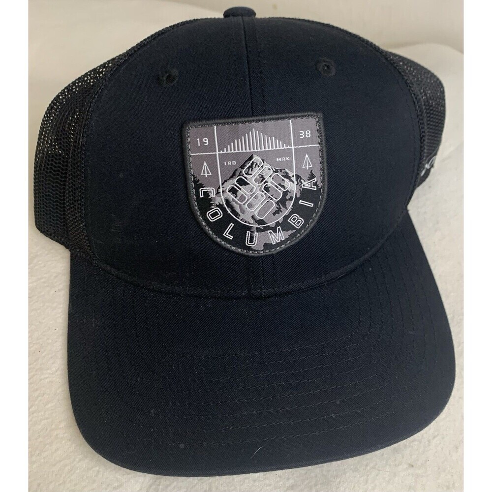 Columbia Spring Grove Black Trucker Hat Cap Adjustable Black 1938 Logo Snapback
